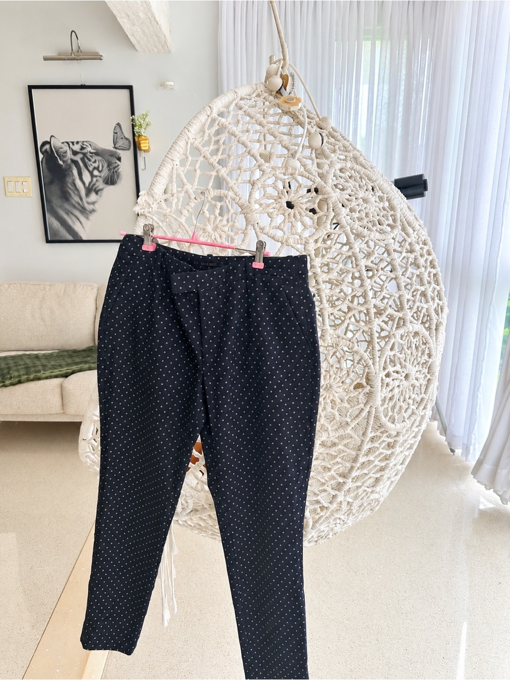 Zara Dark Blue Skinny Pants with White Micro Dots